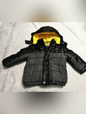 Nautica Black Puffer Jacket with Yellow Hood Lining